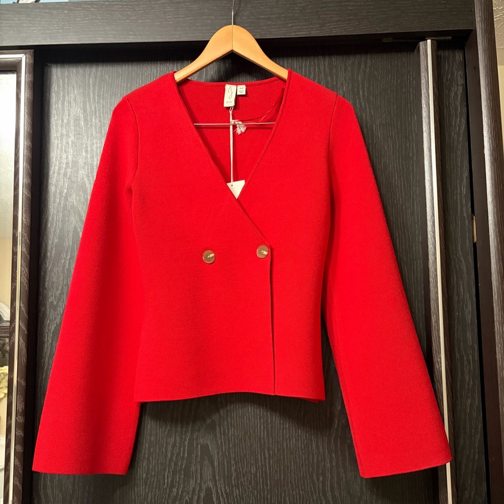 Joie Vibrant Red Double-Breasted Cardigan